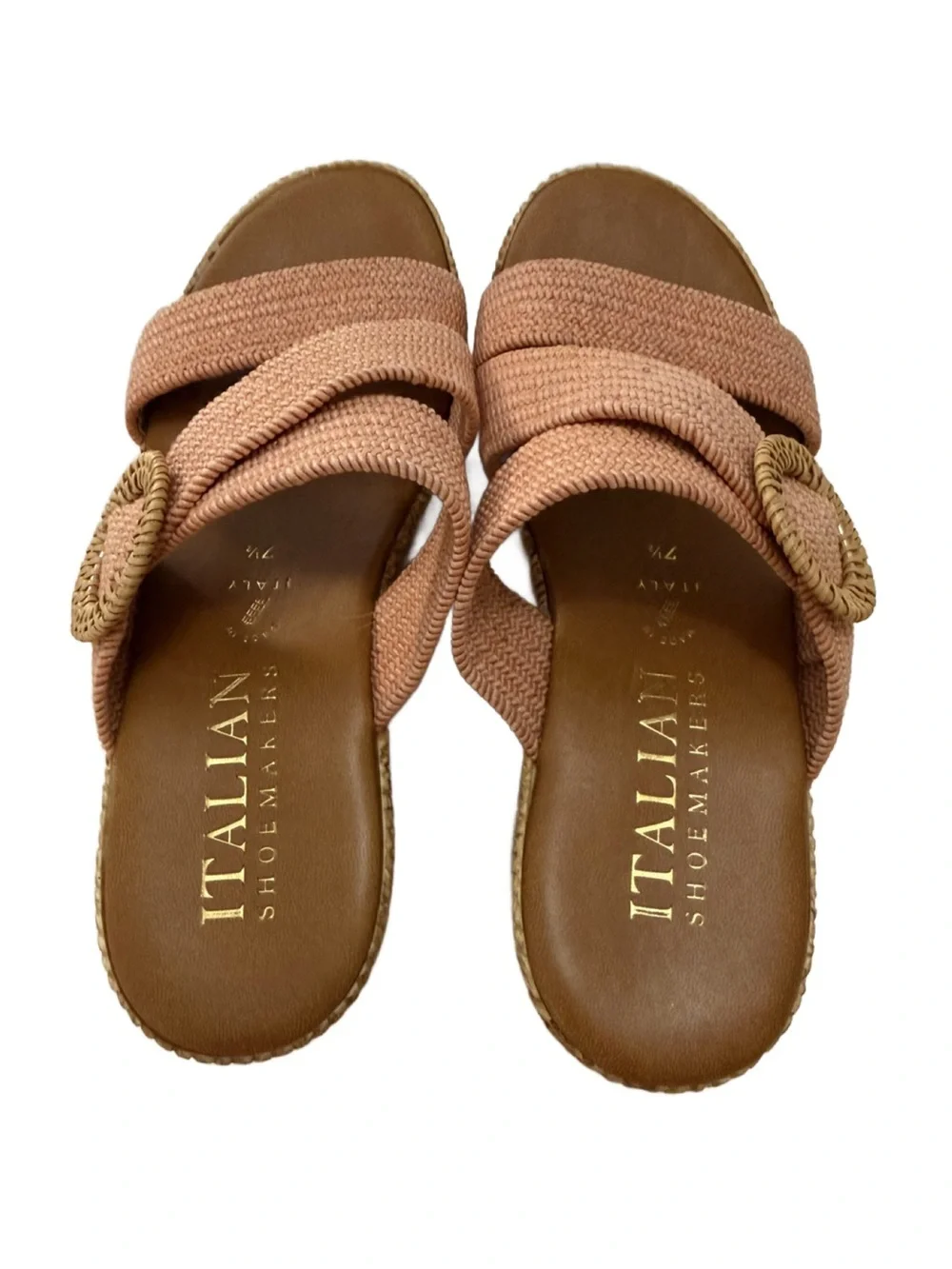 Italian Shoemakers Grania Wedge Woven Slide Sandals in Dusty Rose. 7.5